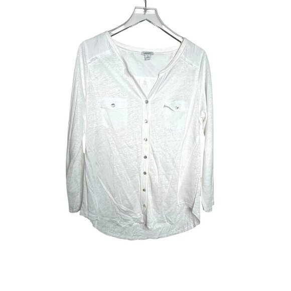 SUNDANCE white slub linen knit button down shirt size Large  long sleeve - Picture 1 of 7